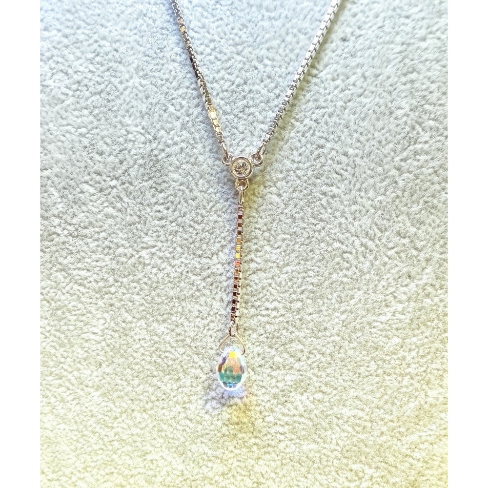 Swarovski Swan Signed Silver Tone AB Crystal Y Teardrop Lariat Necklace - Picture 3 of 16